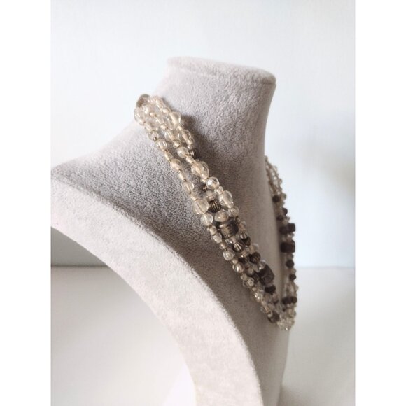 Carol Graham Glass Metal Beaded Necklace Vintage Triple Strand Clear NEW - Picture 3 of 5